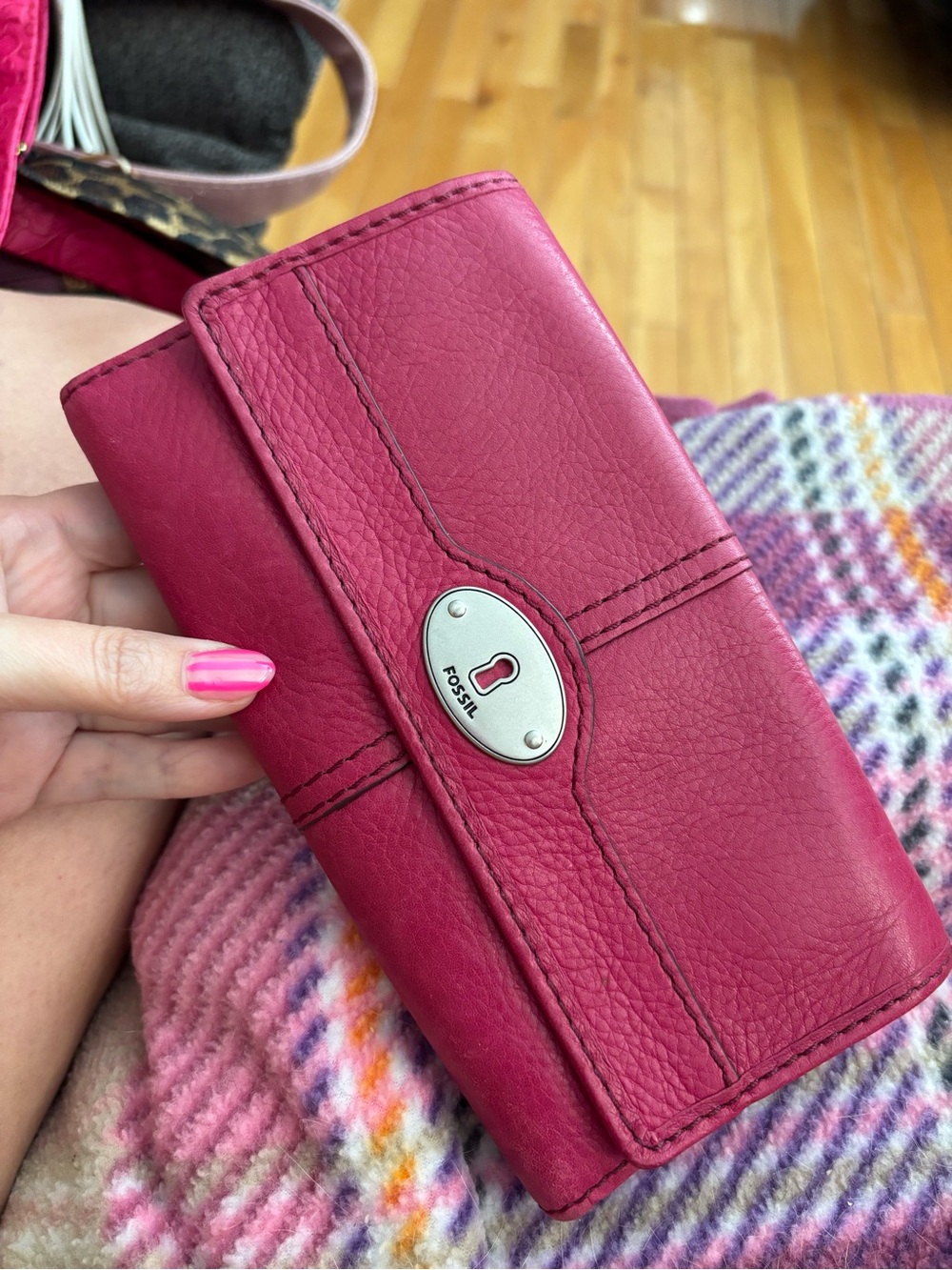 Fossil Pink Pebbled Leather Wallet